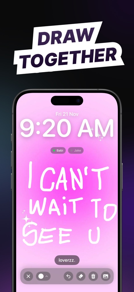 Loverzz: Couples App & Widgets - The app provides drawing tools, enabling users to send personalized "handwritten love notes" and artistic "doodles" directly to their partner's home screen.