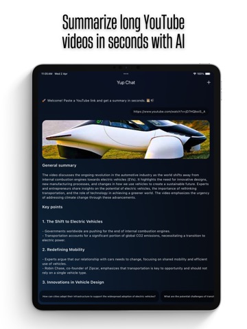 Yup Chat - AI Video Summaries iPad screenshot