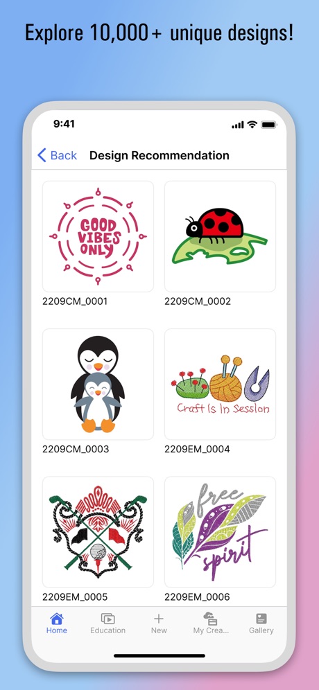 Brother Artspira App Store screenshot 4, headline “Explore 10,000+ unique designs!”. Exclaims.