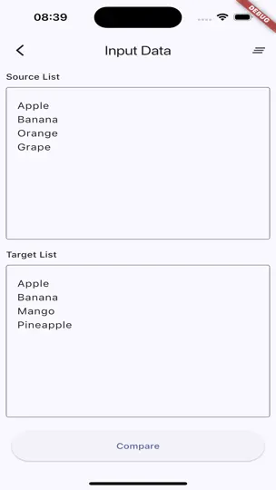 Captura de pantalla de ListDiff Local Compare Tool en iPhone 3