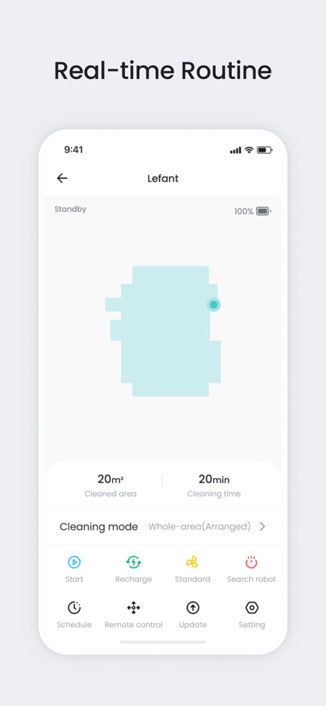 Lefant - Monitor cleaning progress with the dynamic visual area map and customize operations using the comprehensive array of cleaning mode controls.