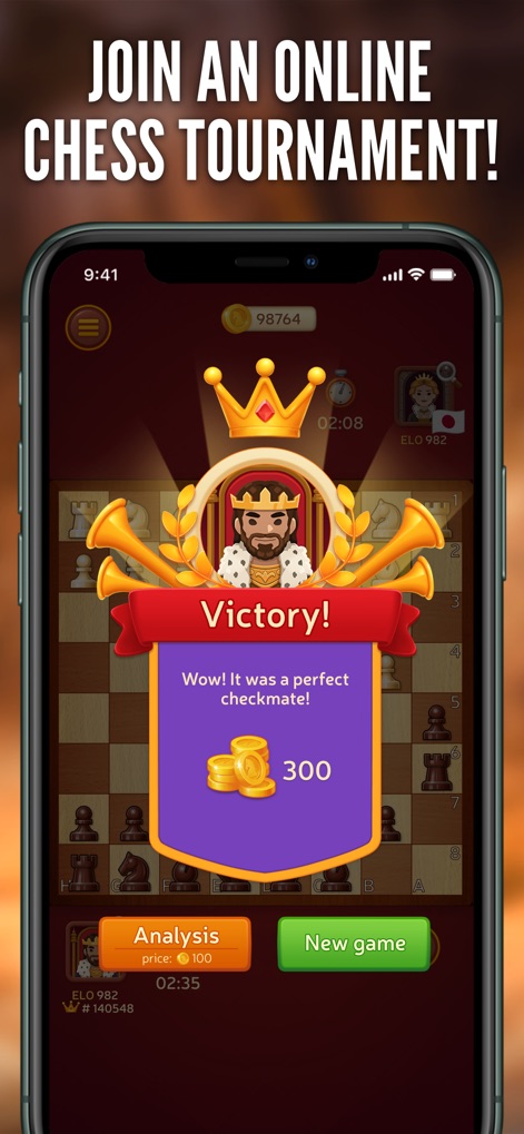 Chess Online - Clash of Kings - Celebrate match victories with a distinct banner and utilize the game analysis feature to review gameplay.
