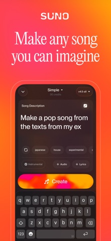 Suno - AI Songs, Music, Lyrics App Store preview screenshot 1