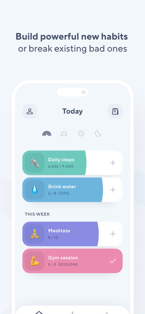 Do Habits: Get It Done - L'app facilita la creazione di nuove abitudini e l'abbandono di quelle cattive, offrendo un'interfaccia dove gli utenti possono vedere chiaramente il progresso verso obiettivi specifici come bere 6/8 tazze d'acqua e marcare come completate le sessioni di allenamento.