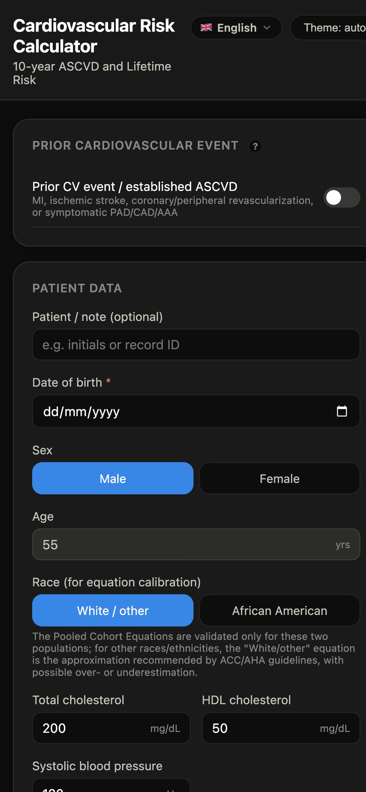 Screenshot 1 of Cardiovascular Risk Calculator