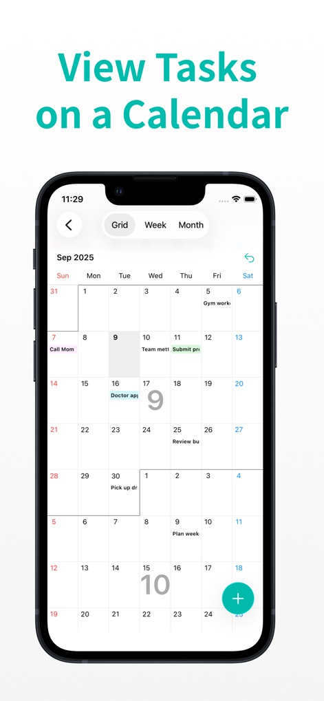Minimal Tabbed ToDo List - This feature provides a comprehensive calendar view, allowing users to see tasks across different timeframes like 'Week' and 'Month' and pinpoint tasks scheduled for specific dates.