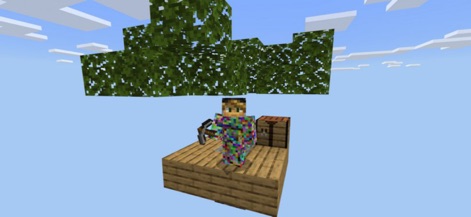 One Block - Maps for Minecraft - Discover the iconic 'One Block' survival experience, showcasing a character in vibrant armor on a floating wooden platform, ready to begin the challenge.