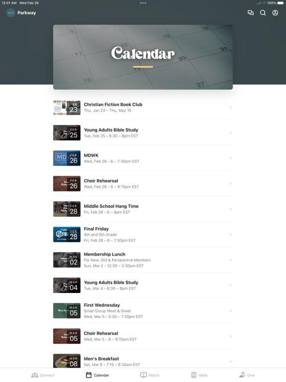 Parkway Baptist Church iPad screenshot 2 - Education app
