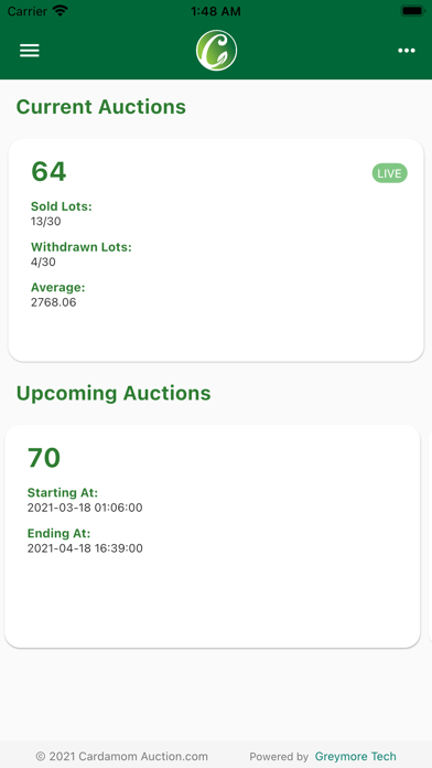 Cardamom Auction Screenshot