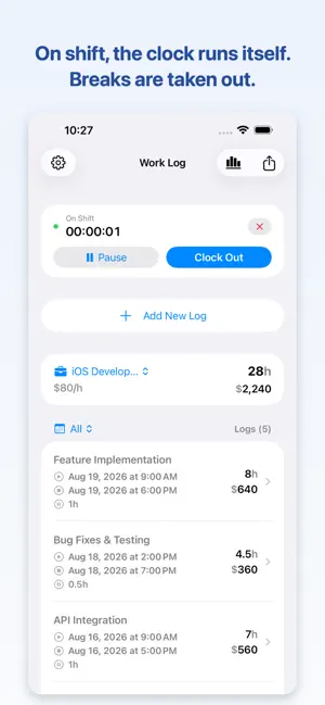 WorkLog: Time & Shift Tracker screenshot 2