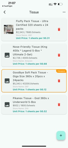 Unit Price Comparator iPhone screenshot