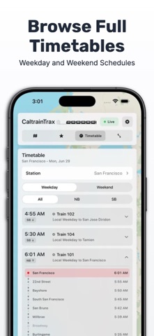 CaltrainTrax screenshot