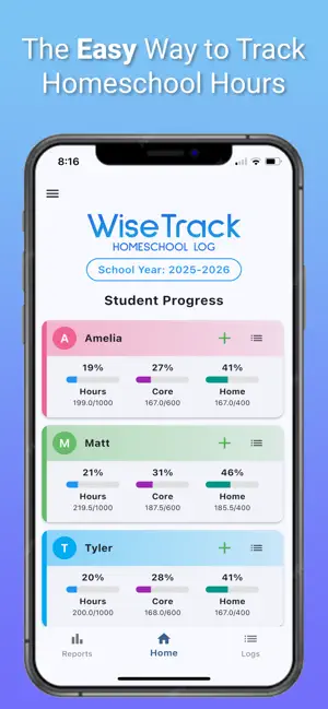 WiseTrack Homeschool Log screenshot 1