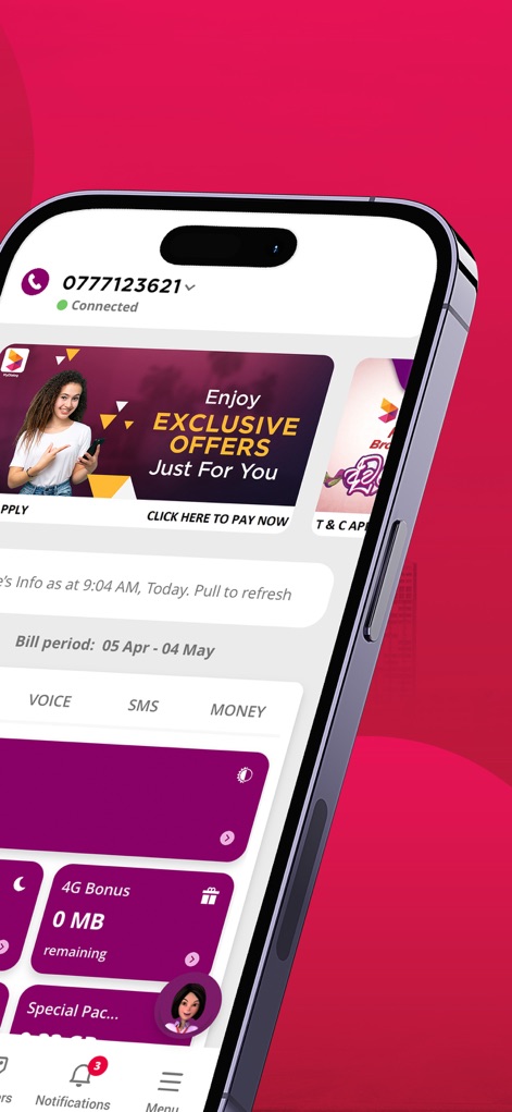 MyDialog - Discover the personalized homepage, highlighting exclusive user offers and detailed service connection statuses.