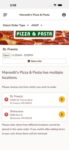 Mansetti's Pizza & Pasta iPhone screenshot