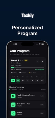 Tazkiy: Muslim 70 Day Habit iPhone screenshot