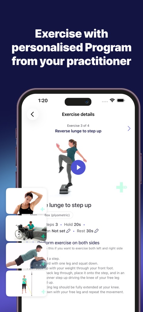 PhysiApp - Access professionally narrated videos for precise exercise execution and navigate seamlessly through various prescribed movements.