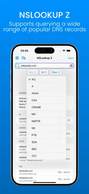NSLookup Z-Fast DNS Query Tool iPhone screenshot 2