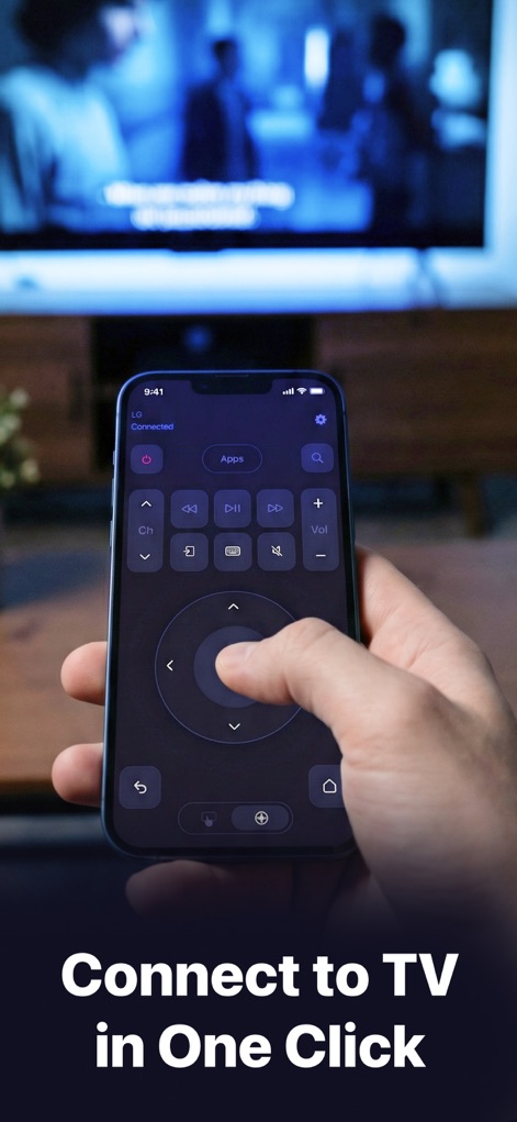 The Remote Control for TV: хТV - Users can achieve quick TV connectivity, employing the intuitive navigation pad and a clear 'Connected' status indicator for seamless interaction.