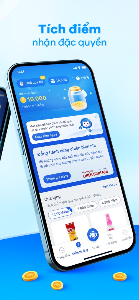 Long Châu - Chuyên gia thuốc - Les utilisateurs bénéficient d'un programme de fidélité avantageux, permettant de cumuler des points de récompense sur chaque commande et de les échanger contre des cadeaux et des offres exclusives.