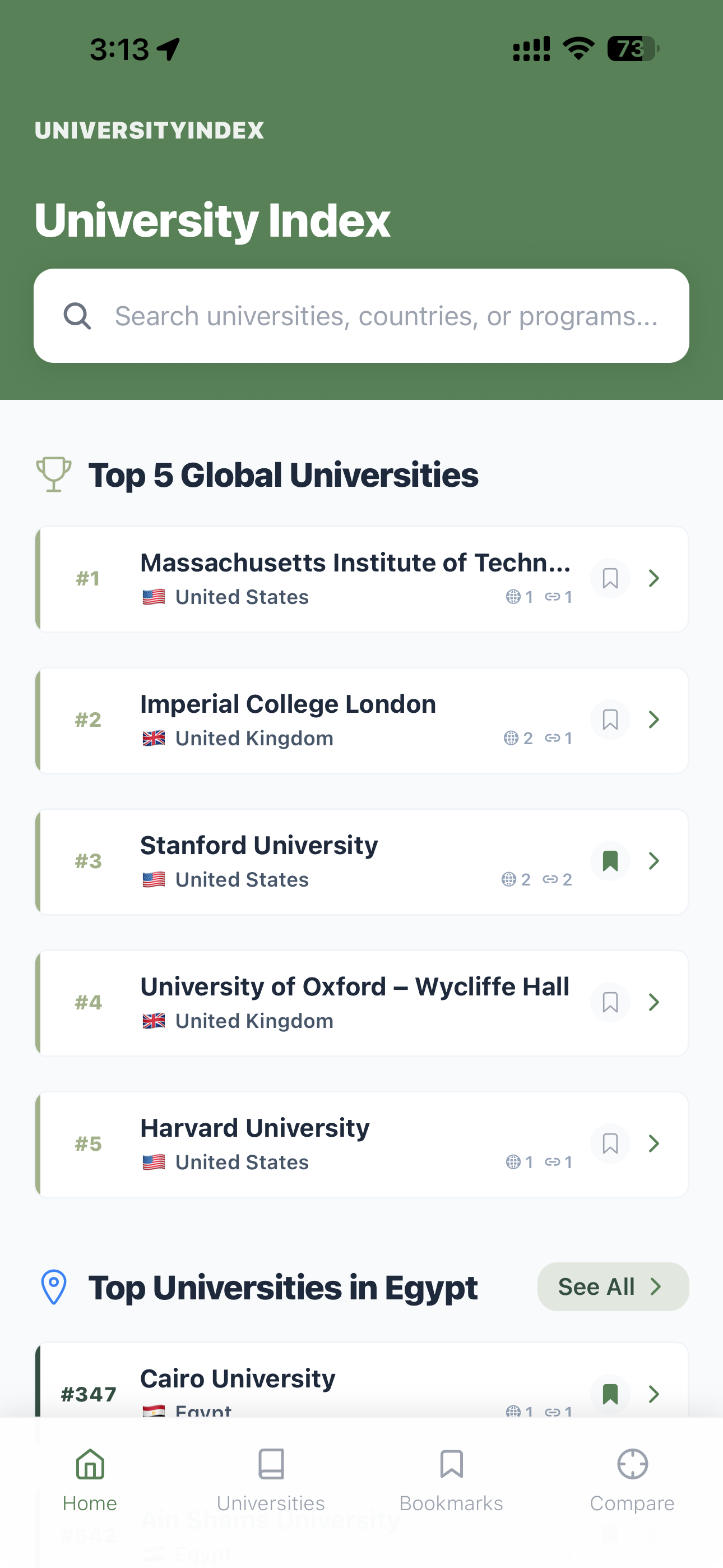 University Index screenshot 2
