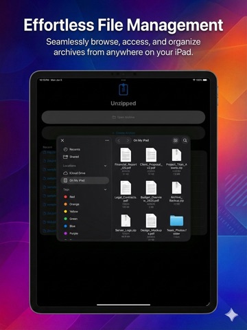 Unzipped zip/rar/tar/gz/7z/xz iPad screenshot