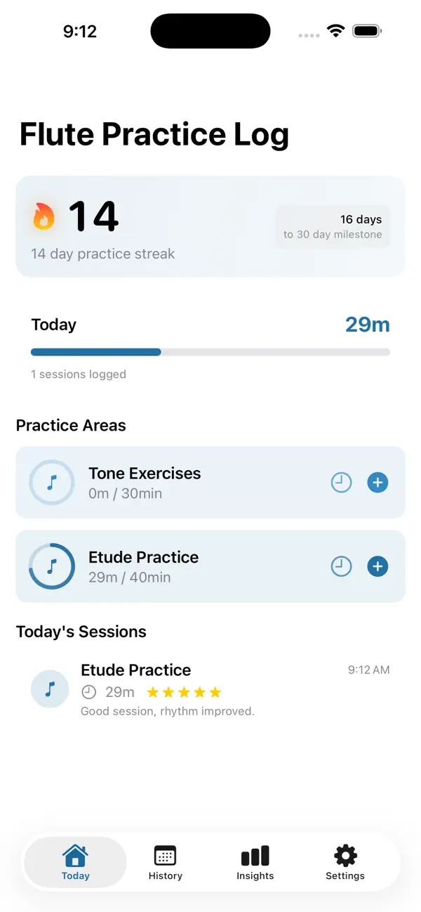 Screenshot #1 pour Flute Practice Log
