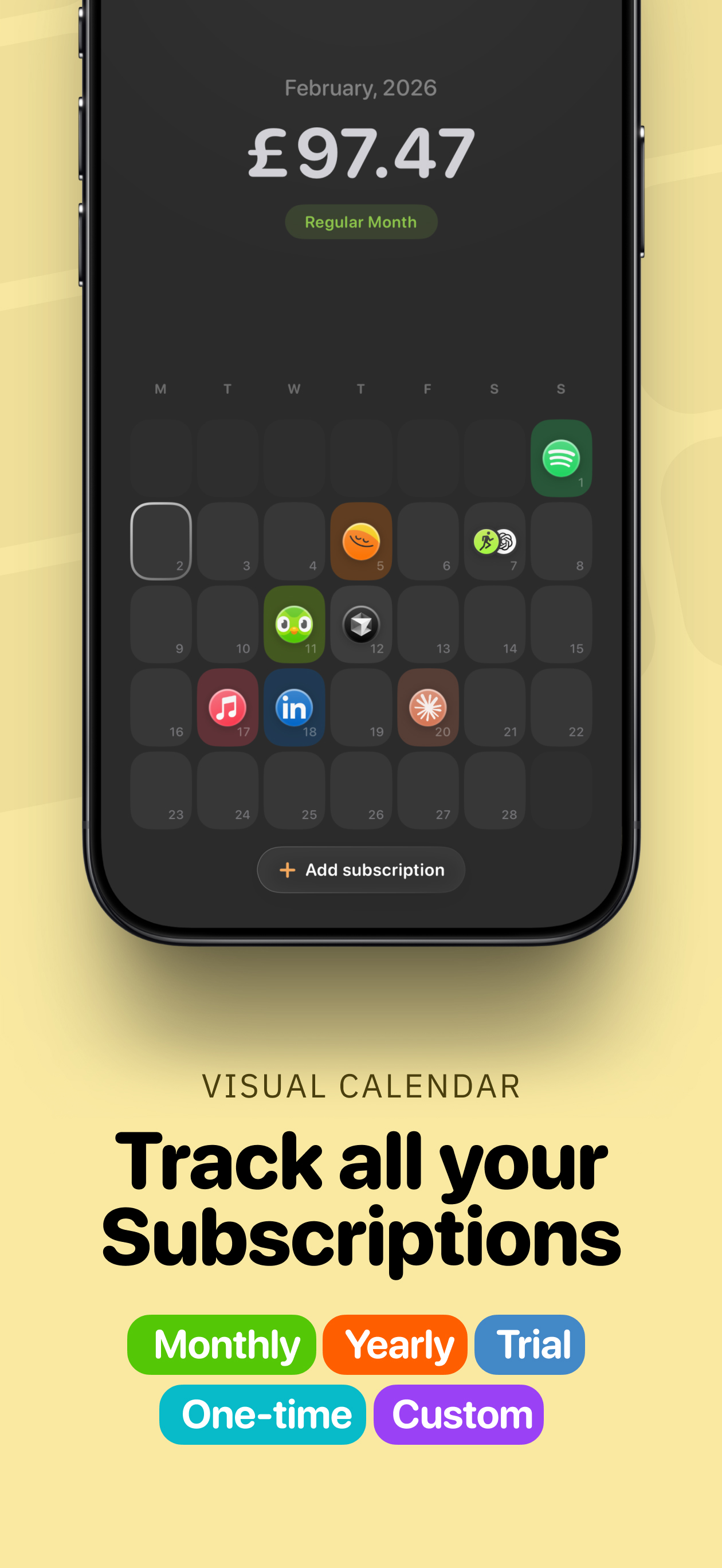 Subscription Day. Calendar