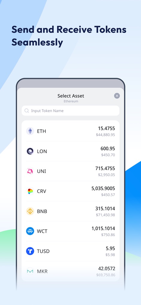 imToken: BTC & ETH Wallet - Users can manage a diverse range of cryptocurrencies and instantly view real-time token balances and their USD equivalents within a clean interface.