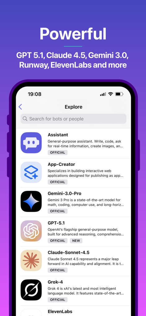 Poe – Fast AI Chat - Discover the wide array of integrated AI models, showcasing leading options like 'GPT-5.1' and 'Gemini-3.0-Pro' available for interaction.