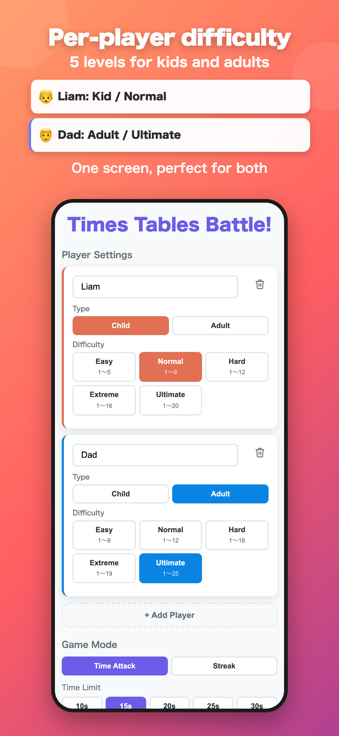 Times Tables Battle for Family