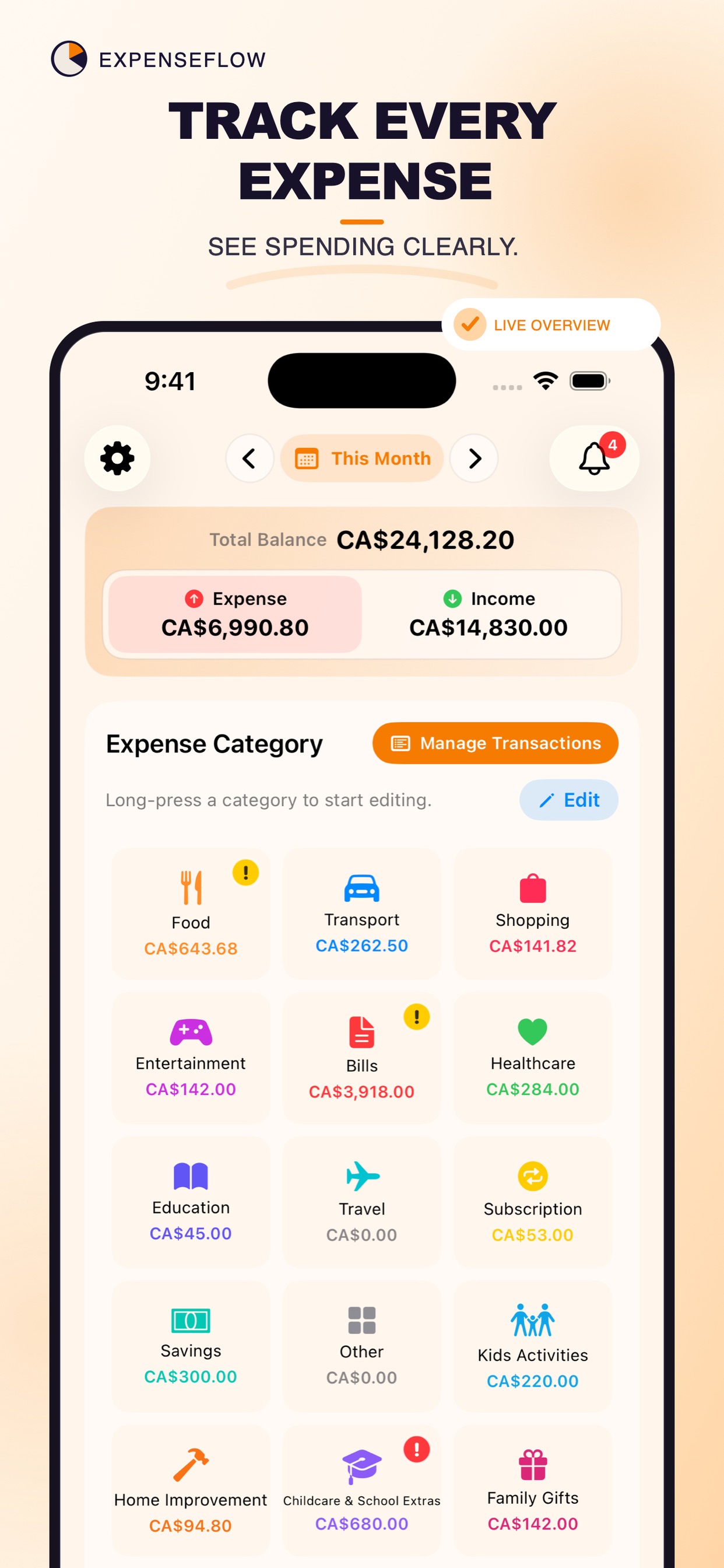 Screenshot 1 of ExpenseFlow Budget Tracker