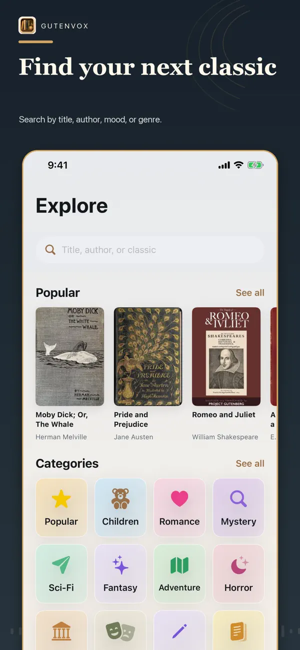 Gutenvox screenshot: Find your next classic