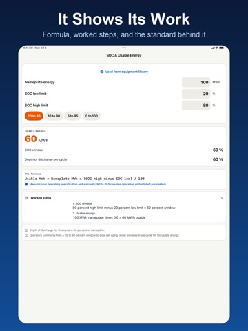 StoreWatt: BESS Field Toolkit iPad screenshot