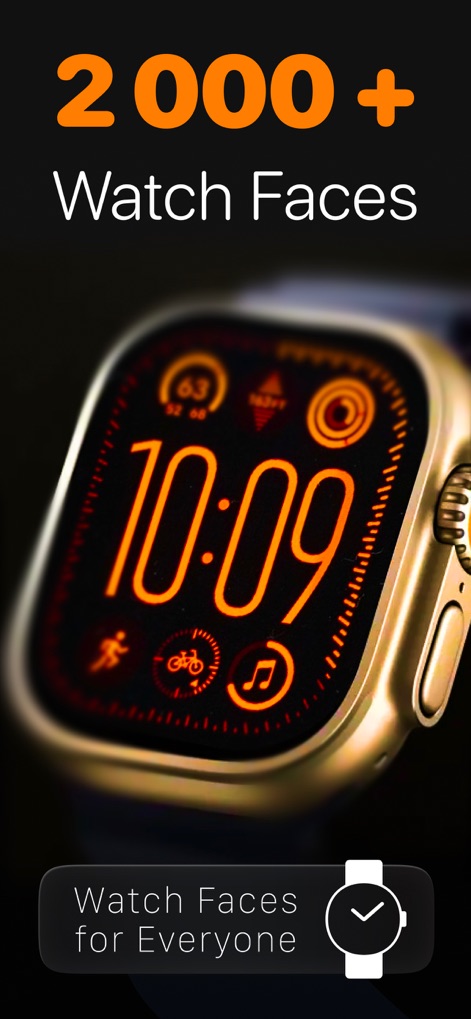 Watch Faces Gallery & Themes - This screenshot highlights the app's extensive library of over 2000 watch faces, featuring a vibrant digital display with essential complications for at-a-glance information.