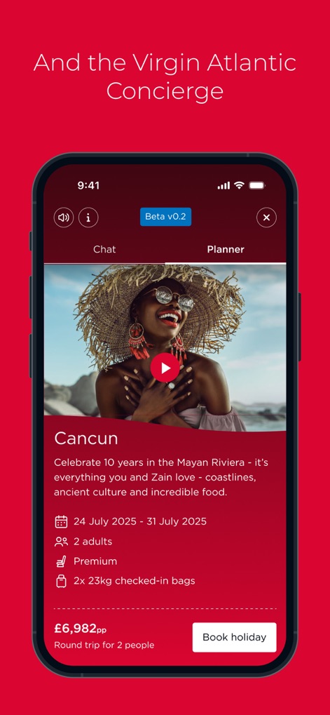 Virgin Atlantic - This tool offers a dedicated Virgin Atlantic Concierge service, allowing users to engage in chat for personalized support and view detailed holiday packages directly within the interface.