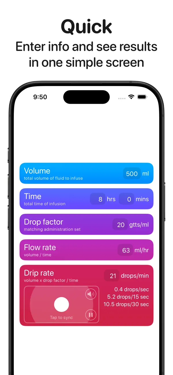 Screenshot #1 pour Drip Rate: IV Drip Rate Calc