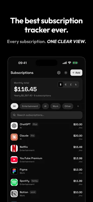 Subsum: Subscription Tracker screenshot 1