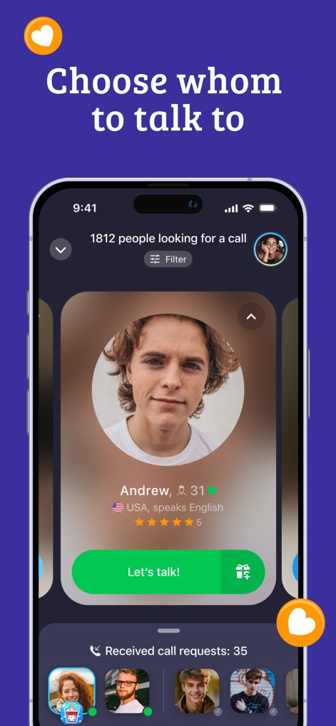 Wakie Chat: Talk with Friends - 사용자는 다양한 프로필 카드를 탐색하여 대화 상대를 선택하고, "대화 시작" 버튼을 통해 손쉽게 소통을 시작할 수 있습니다.