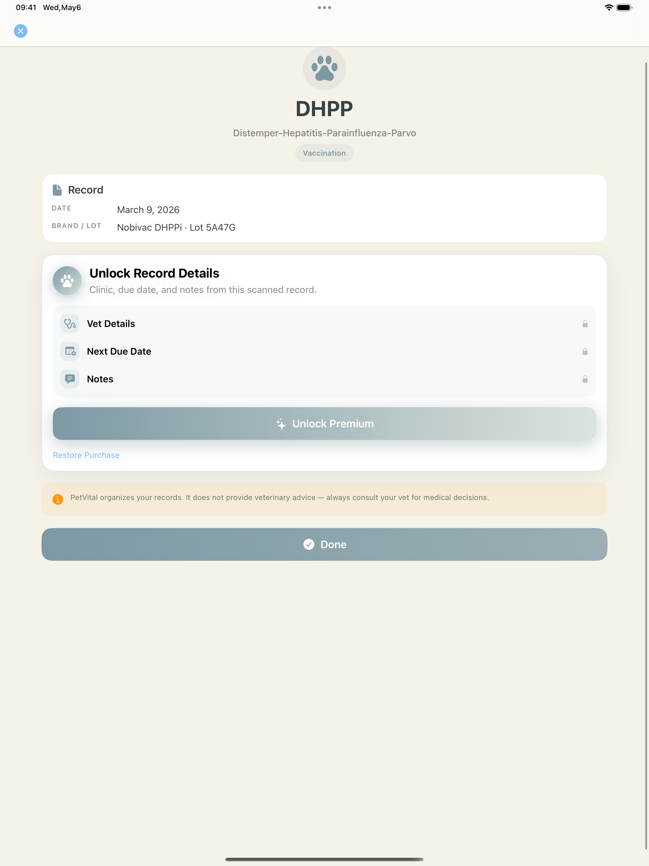 PetVital - Vaccine Log
