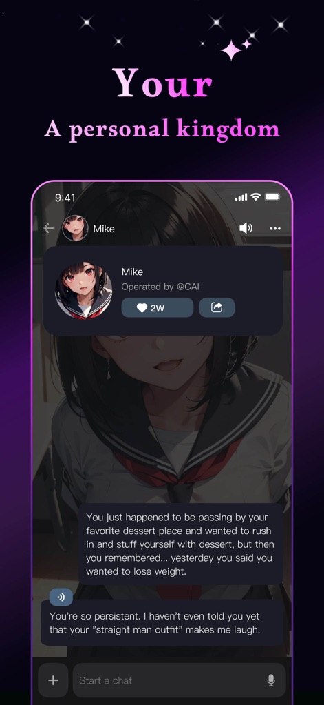 J.AI - AI Roleplay Chat - Users can immerse themselves in rich role-play scenarios, exemplified by the detailed chat with character "Mike" and the engaging, continuous dialogue flow.