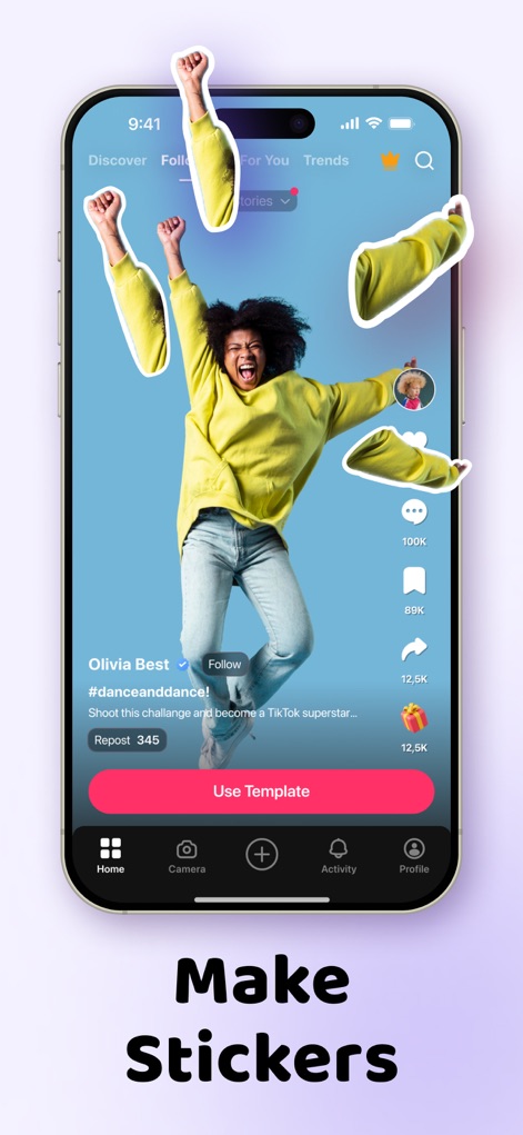 Zoomerang - Ai Video Maker - See how the app empowers users to create engaging content by instantly generating custom "Stickers" from video elements and applying them creatively within a template.