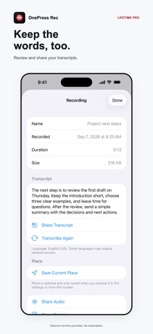 Voice Recorder - OnePress Rec iPhone screenshot