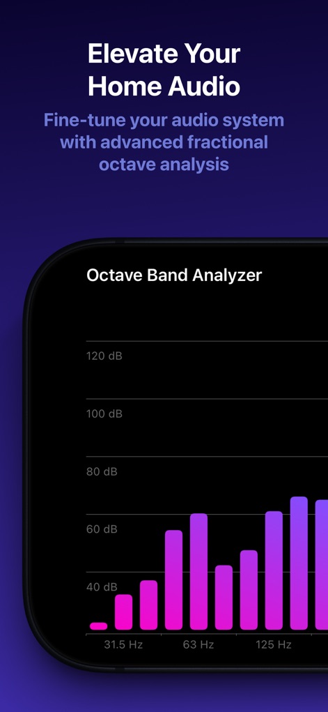 Decibel dB Sound Meter Ultra - Optimize home audio systems with the advanced Octave Band Analyzer, providing a granular view of dB levels across various frequency ranges.