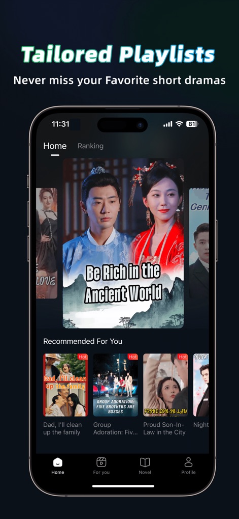 Micro Drama - Short Drama&Show - La interfaz principal ofrece una navegación intuitiva con las pestañas "Home" y "Ranking", mientras que la sección "Recommended For You" promete descubrimientos de contenido a medida para cada usuario.