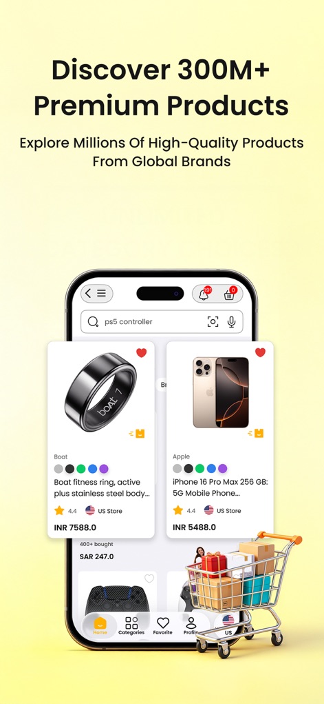Ubuy: International Shopping - This tool allows users to easily search for and discover a vast array of 'Premium Products', displaying detailed product cards with prices and ratings.