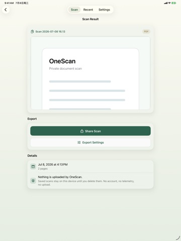 OneScan PDF Scanner iPad screenshot