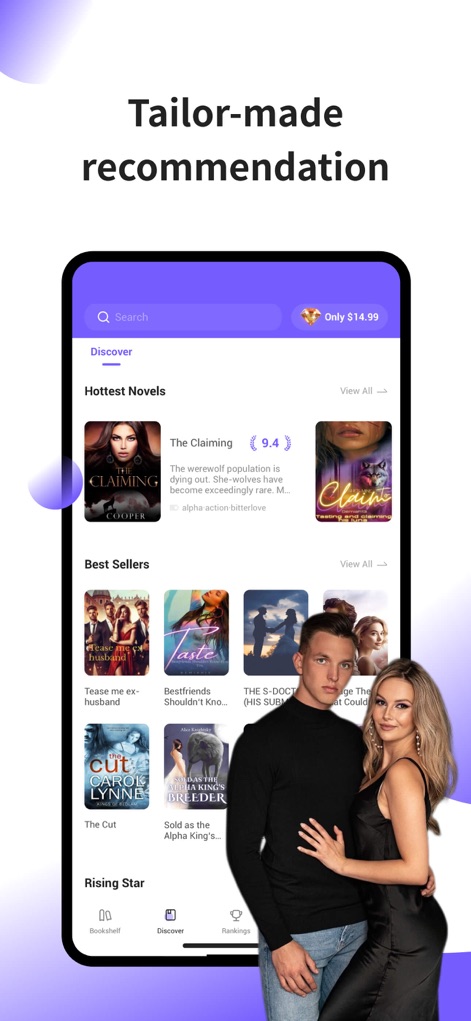 Novelpack - The 'Discover' page offers 'Tailor-made recommendations', showcasing both 'Hottest Novels' and 'Best Sellers' to suit individual reading preferences.