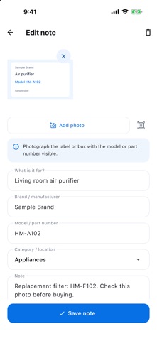 Home Model: Appliance Notes screenshot 3