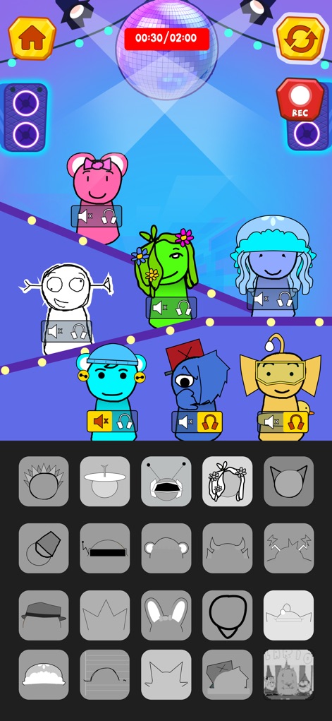 Horror Beats: Scary Music - L'interface intuitive permet d'assigner des sons aux personnages animés et de choisir parmi une collection étendue d'éléments de costume pour chaque créature musicale.